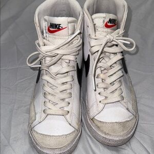 Nike High-Top Sneakers in White and Black with Red Accents